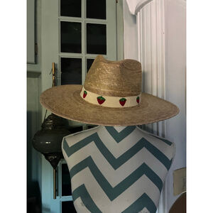 Women's Sunshine Tienda Beige Palm Hat with Strawberry Band One Size